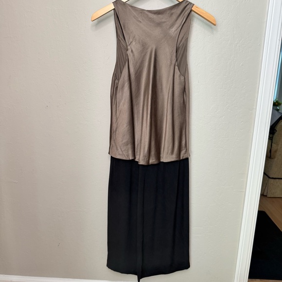 BLACK HALO 100% Silk Two Toned Sleeveless Midi Dress Draped Neckline Black 6 - Picture 7 of 13